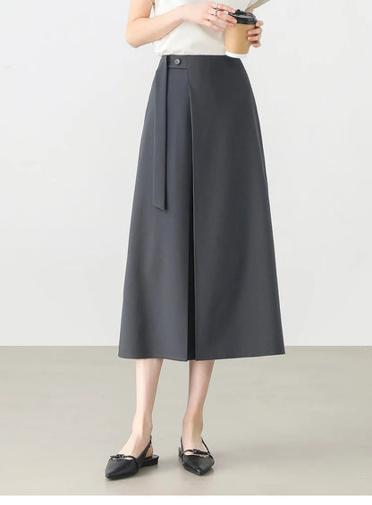 Damen Midi Rock aus Chiffon mit solidem Patchwork und Schlitzdesign