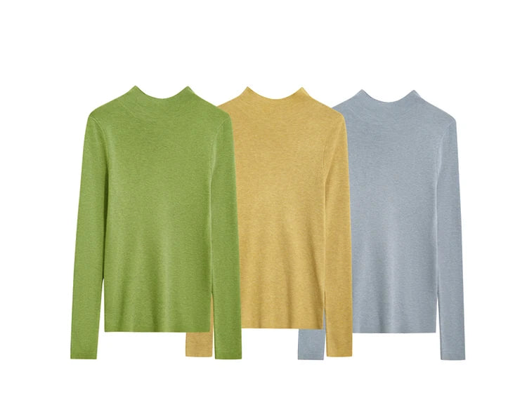 Damen-Pullover mit Stehkragen, langarm, Farbset in Grün, Gelb und Hellblau