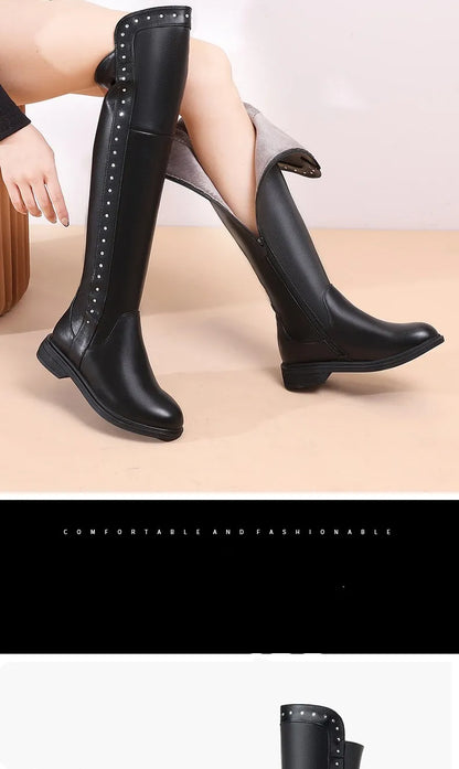 AIYUQI Womens Knee High Boots Winter 2025 New Genuine Leather Women Thigh High Boots Plus Size Wool Warm Women's High Boots