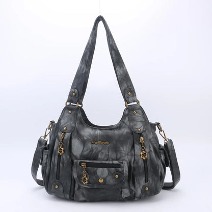 Damen-Schultertasche mit Top-Griff aus weichem PU und Mehrfachfächern mit Reißverschluss und Innenfutter aus Polyester