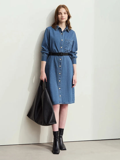 Stilvolles Langarm Hemdkleid Aus Denim Mit Knöpfen Für Damen