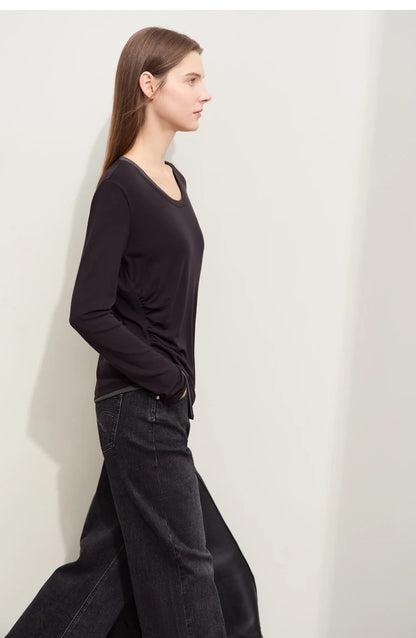 Damen T-Shirts im Minimalismus-Stil mit Patchwork für den Herbst 2024