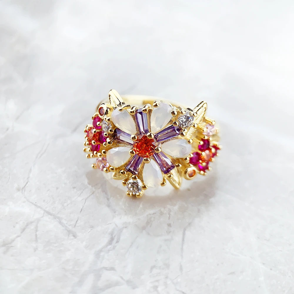 Damen-Ring bunte Blumen Böhmen aus Sterlingsilber