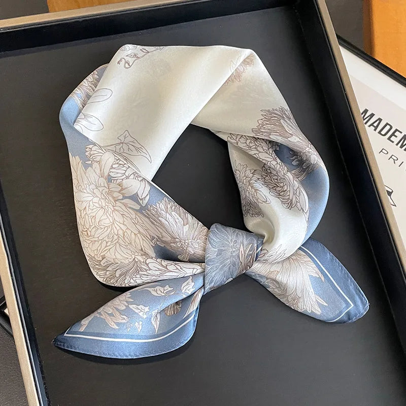 Damen Seidenschal 53cm Blumen quadratisch Satin Wrap Haarband Kopftuch Bandana