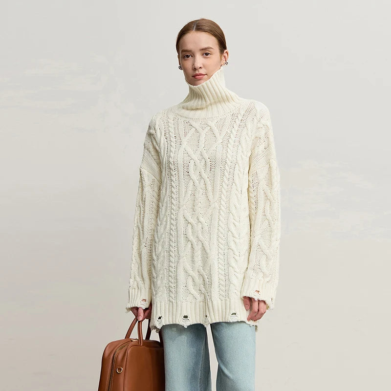 Damen-Rollkragenpullover Acryl locker warm Retro Winter