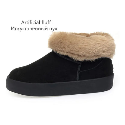 Damen Schnee Stiefel aus echtem Leder mit warmem Wollfutter