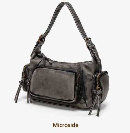Damen-Hobo-Tasche aus Leder im Vintage-Look mit Mehrfach-Fächern und Tassel-Reißverschluss Alltagsbegleiter