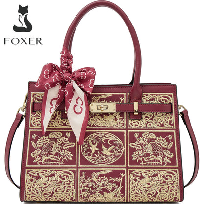 Damen Handtasche Aus Split-Leder Mit Crossbody-Tasche Im Chinesischen Stil