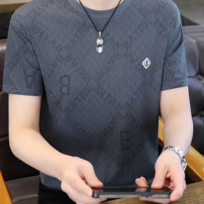 Herren T-Shirt aus feinem Jacquard mit lässigem Rundhalsausschnitt für den Sommer