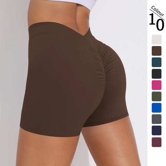 Damen Yogahose mit V-Bund, figurnah geschnitten, braun, atmungsaktiv