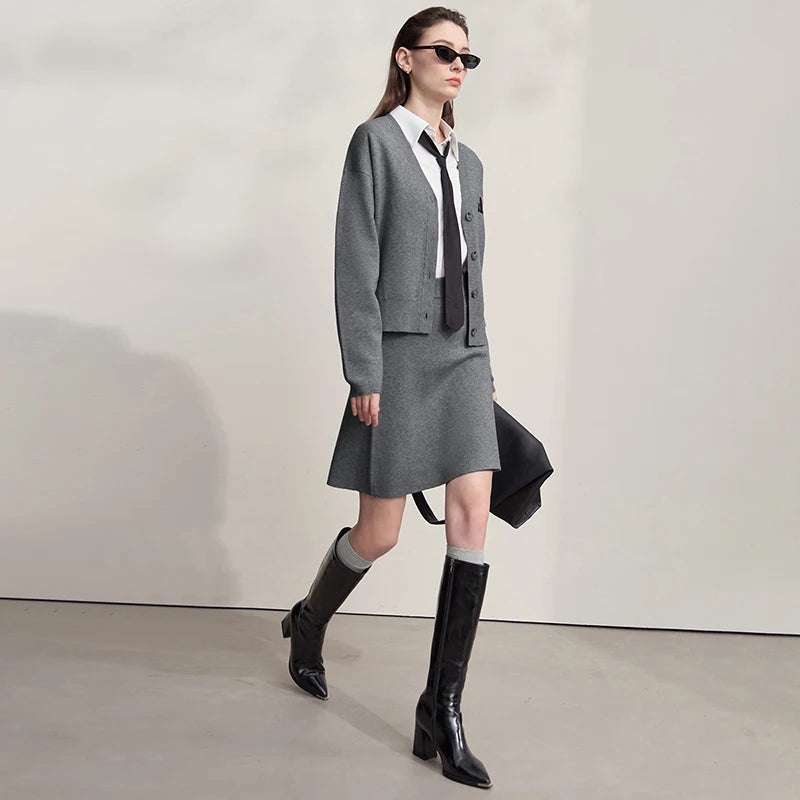 Damen-Strickjacke V-Ausschnitt Raglan einreihig locker vielseitig Herbst