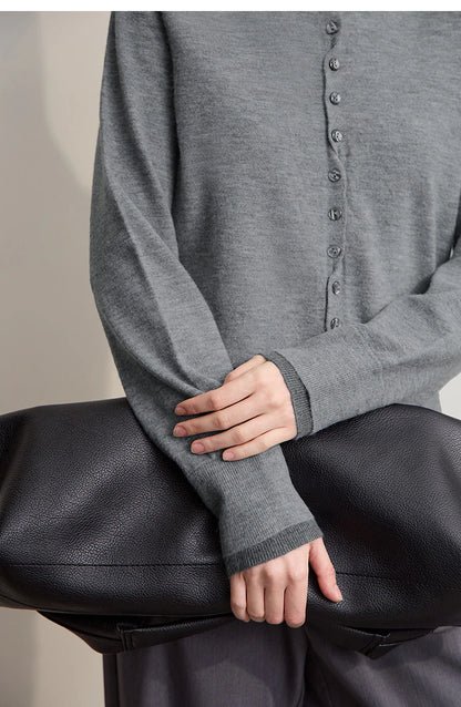 Damen-Rundhalspullover Strickjacke einfarbig einreihig Herbst-Winter