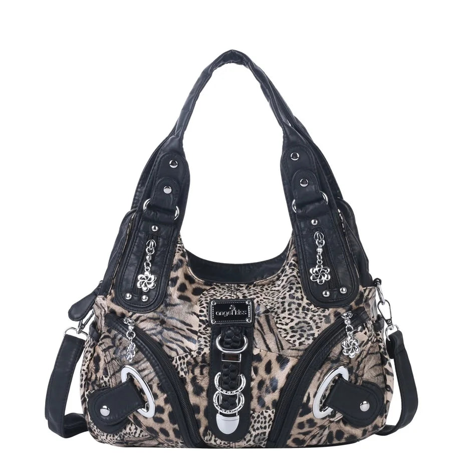 Damen-Schultertasche Mit Leopardenprint Und Top-Handle Stil Im Vintage Look Große Kapazität