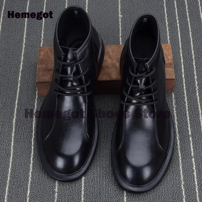 Men's Lace Up High Top Boots Soft Soled Soft Leather Breathable Durable Men's Leather Booties Cowhide Black Leather Men Shoes