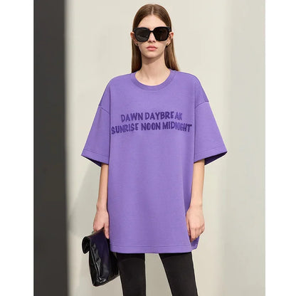 Damen T-Shirts mit Rundhalsausschnitt und losem, lässigem Schnitt mit Stickerei