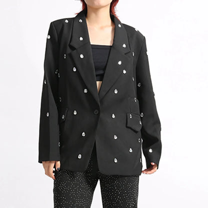 Lange Damenjacke mit Reverskragen und Patchwork-Design – lässig und minimalistisch