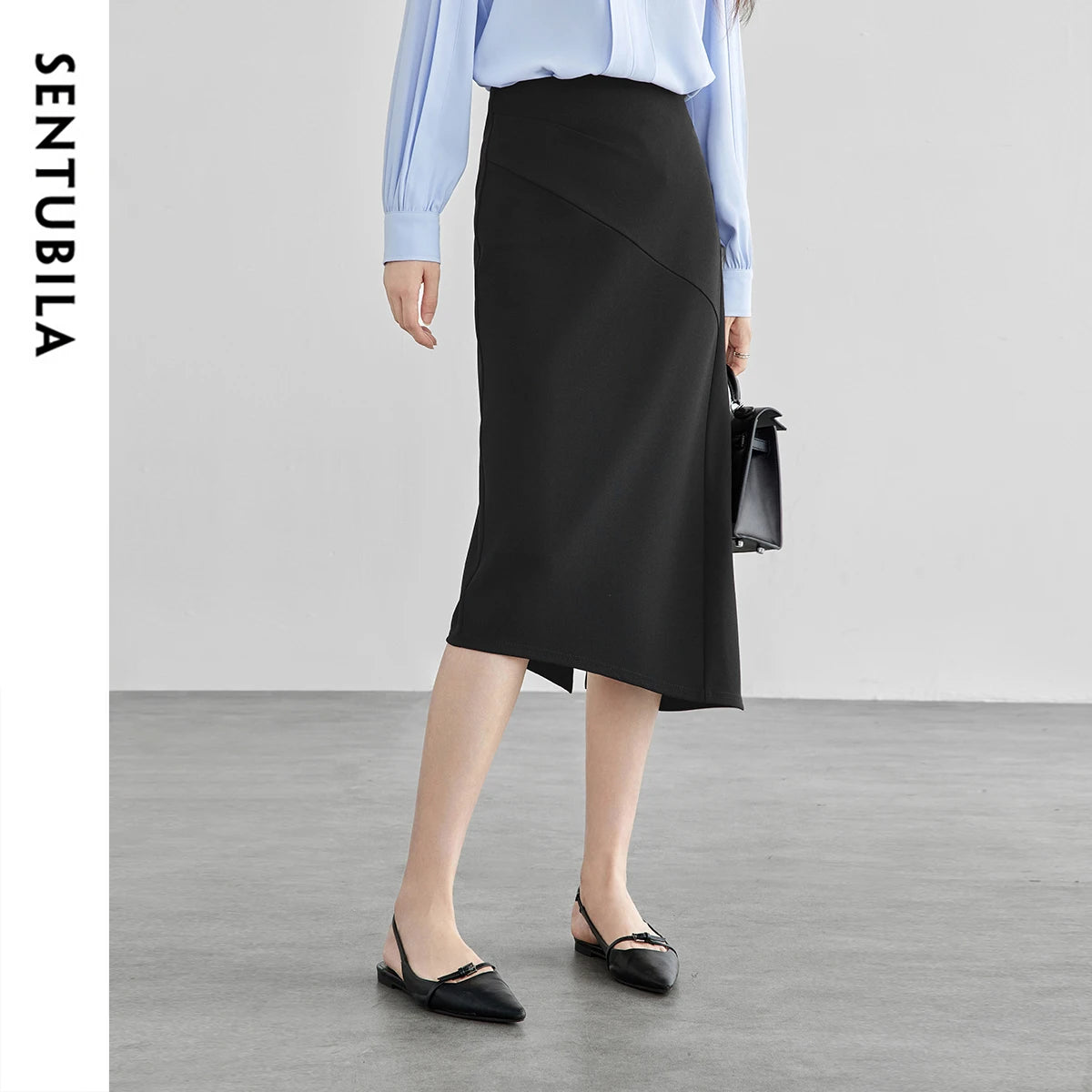 Damen Midirock im klassischen Design mit hoher Taille und Schlitz am Saum