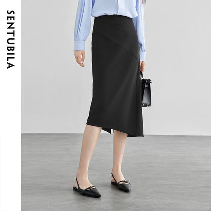 Damen Midirock mit asymmetrischem Schlitz und hoher Taille im klassischen Stil