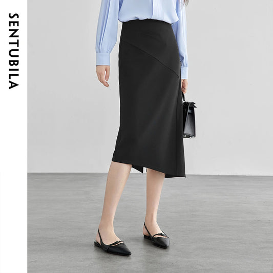Damen Midirock mit asymmetrischem Schlitz und hoher Taille im klassischen Stil