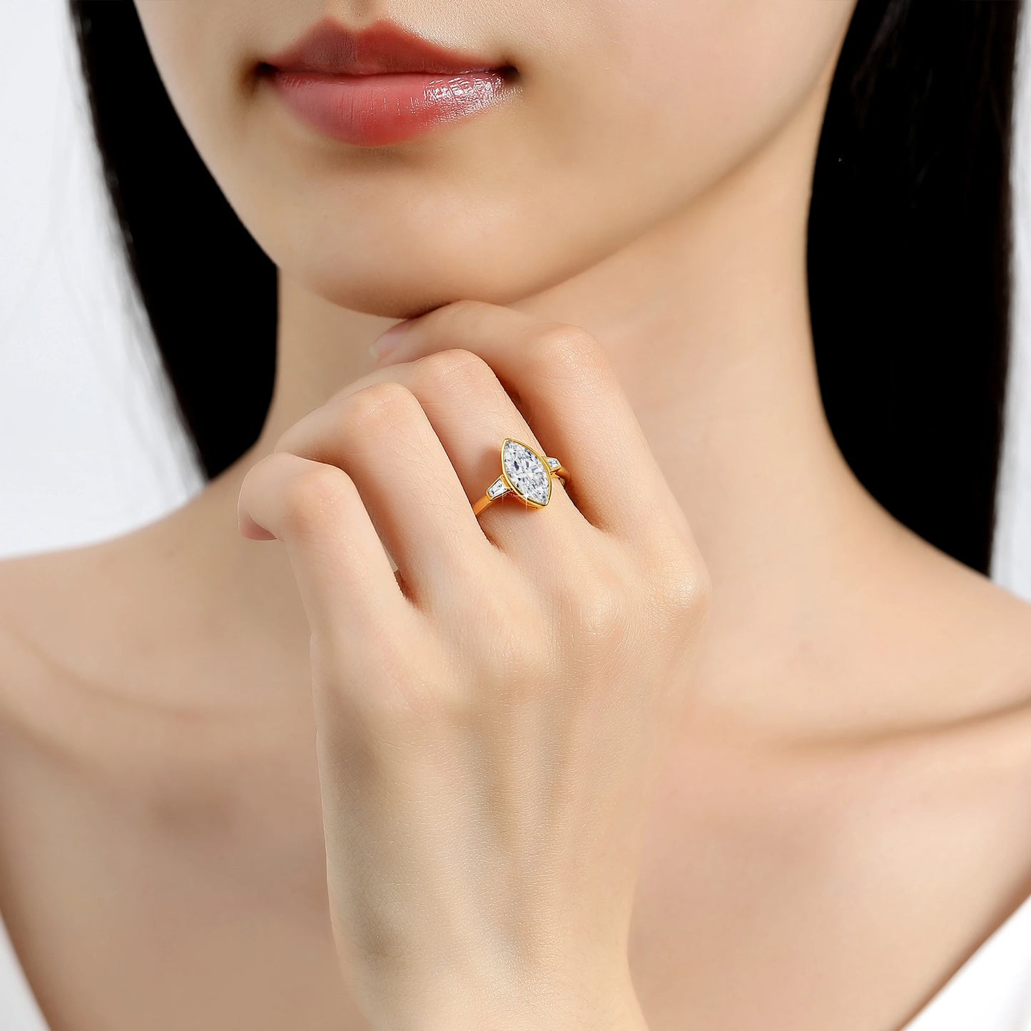 Damen-Verlobungsring Aus 14 Karat Gold Mit Marquise Moissanit Stein, 2 Karat Zertifikat