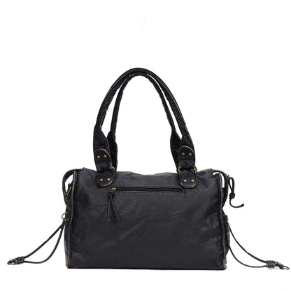 Damen-Handtasche aus PU-Leder Weinrot Großes Fassungsvermögen Schultertasche Boston-Stil