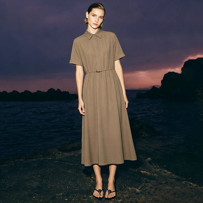 Elegantes Damenkleid Mit Reverskragen Und Kordelzug Für Ihr Büro
