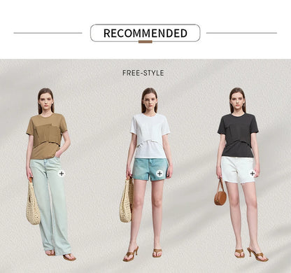Damen T-Shirt im minimalistischen Stil mit lässigem Komfort und geradem Spleißen