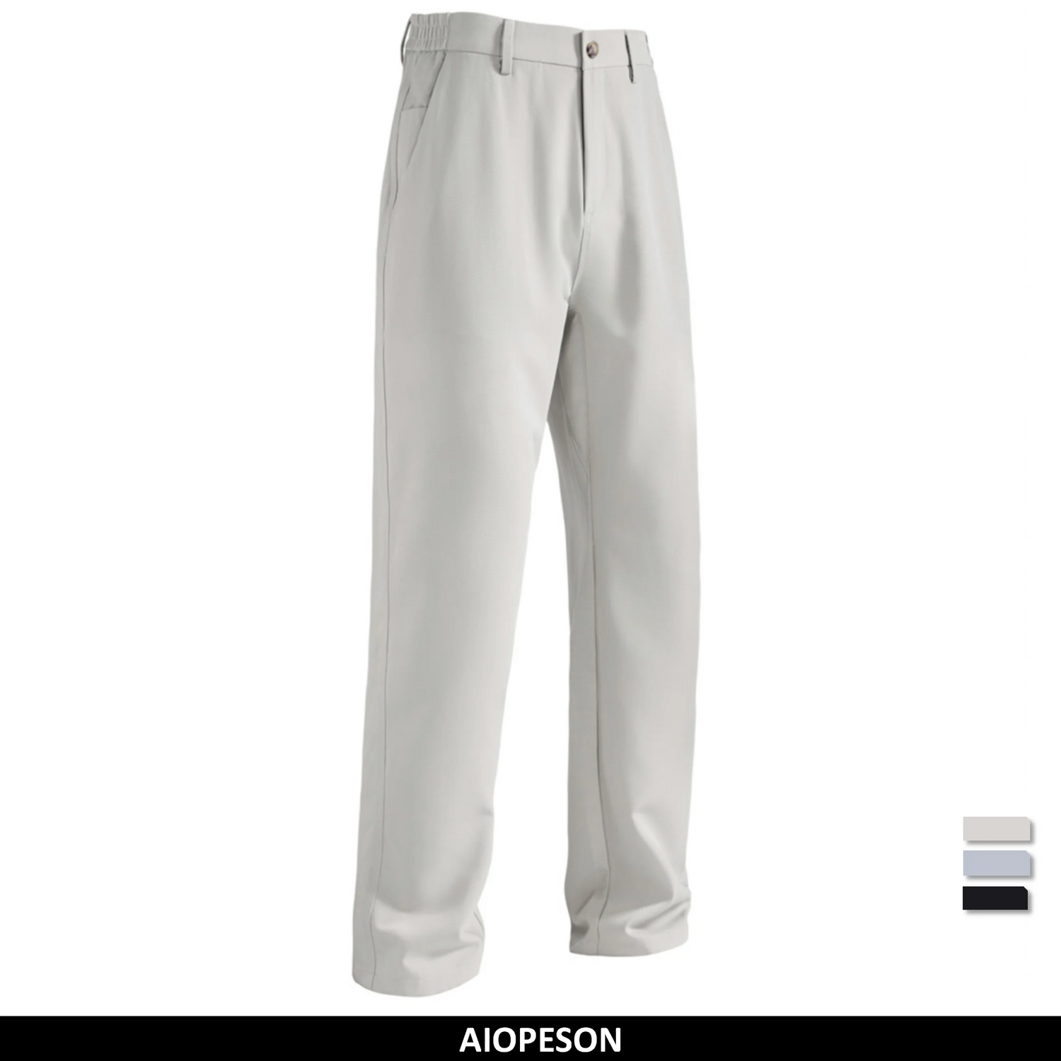 Herren-Anzughose Slim Fit, hellgrau, glatt mit Bügelfalte und Knopfverschluss