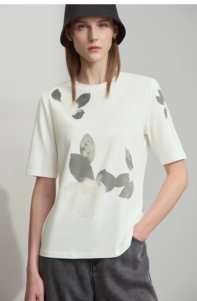 Damen T-Shirt im lässigen Stil mit floralem Print und Rundhalsausschnitt