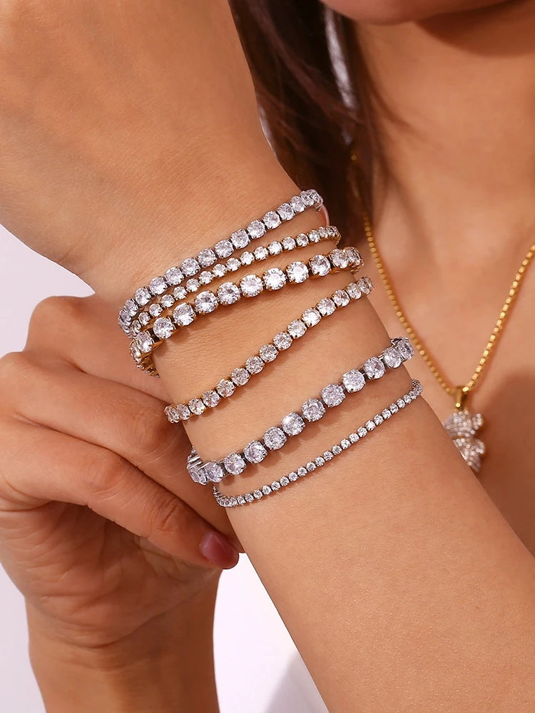 Damen-Tennisarmband mit Kristall-Strass aus Edelstahl