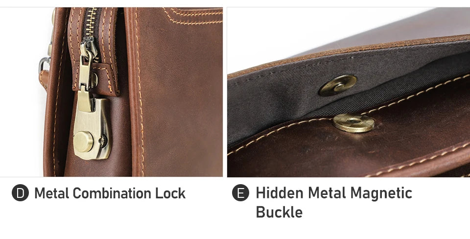 Metall-Kombinationsschloss und versteckter Magnetverschluss an der Ledertasche