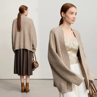 Damen V-Ausschnitt Cardigan lang Wolle-Mix offen Winter