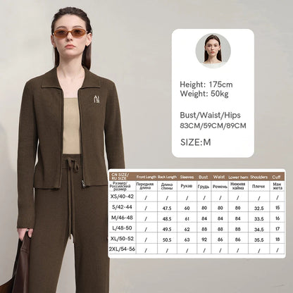 Damen-Strickjacke Buchstaben Slim Reißverschluss Wolle-Mix Herbst-Winter