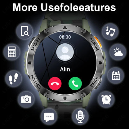 Männer Smartwatch im Militär-Stil mit 360x360 HD Bildschirm und Wasserdichtigkeit