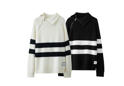 Rollkragenpullover aus Strick, gestreift, zwei Farben: cremeweiß und schwarz