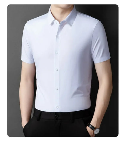 Herren-Hemd mit Vier-Wege-Stretch, Farbblock-Diamantmuster und Knopfleiste – ideal für Business-Casual und formelle Anlässe.