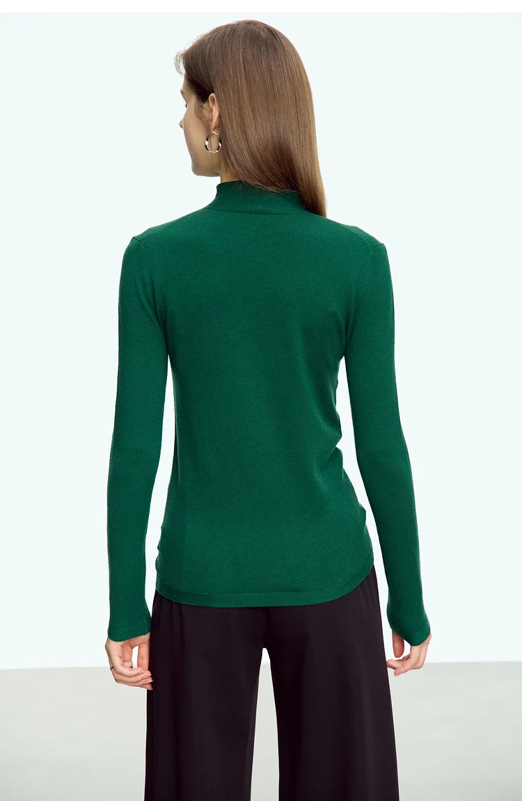 Damen-Strickpullover mit Rollkragen, langarm, einfarbig dunkelgrün (Rückansicht)