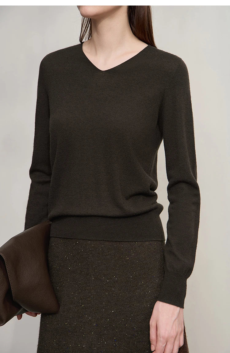 Damen V-Ausschnitt Pullover 100 % Wolle vielseitig Langarm Herbst
