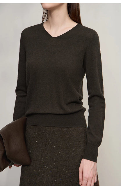 Damen V-Ausschnitt Pullover 100 % Wolle vielseitig Langarm Herbst