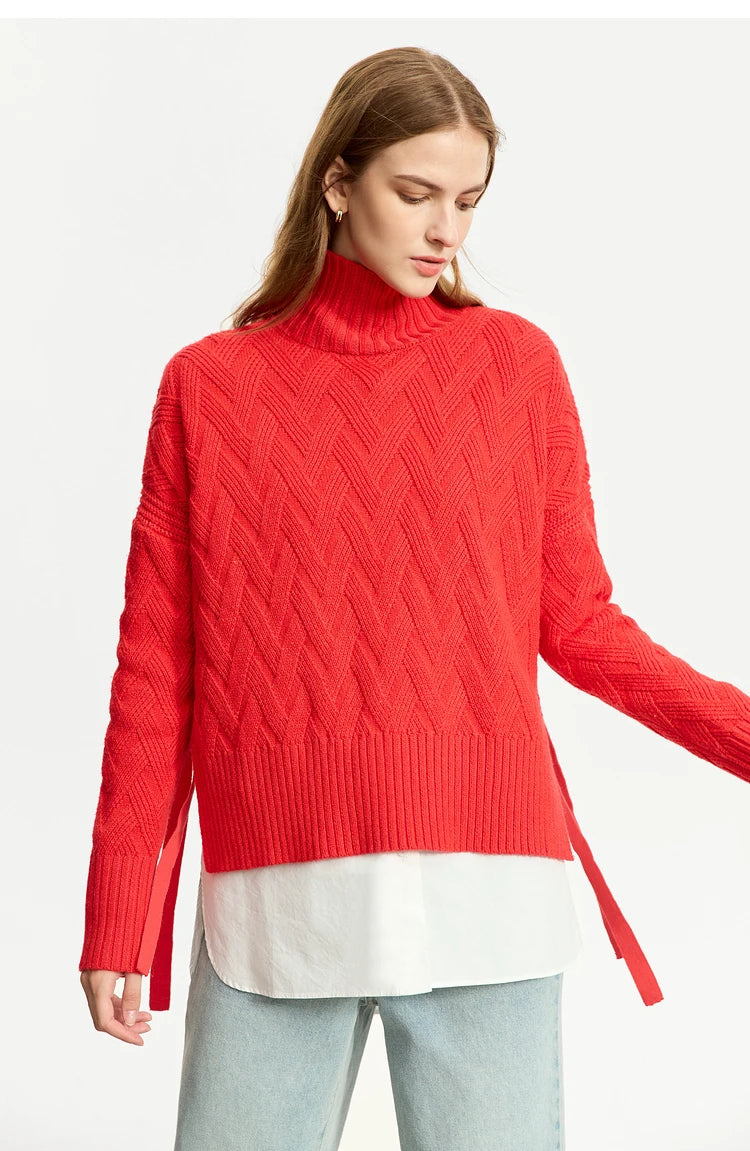 Damen-Rollkragenpullover locker Schnürung Herbst-Winter