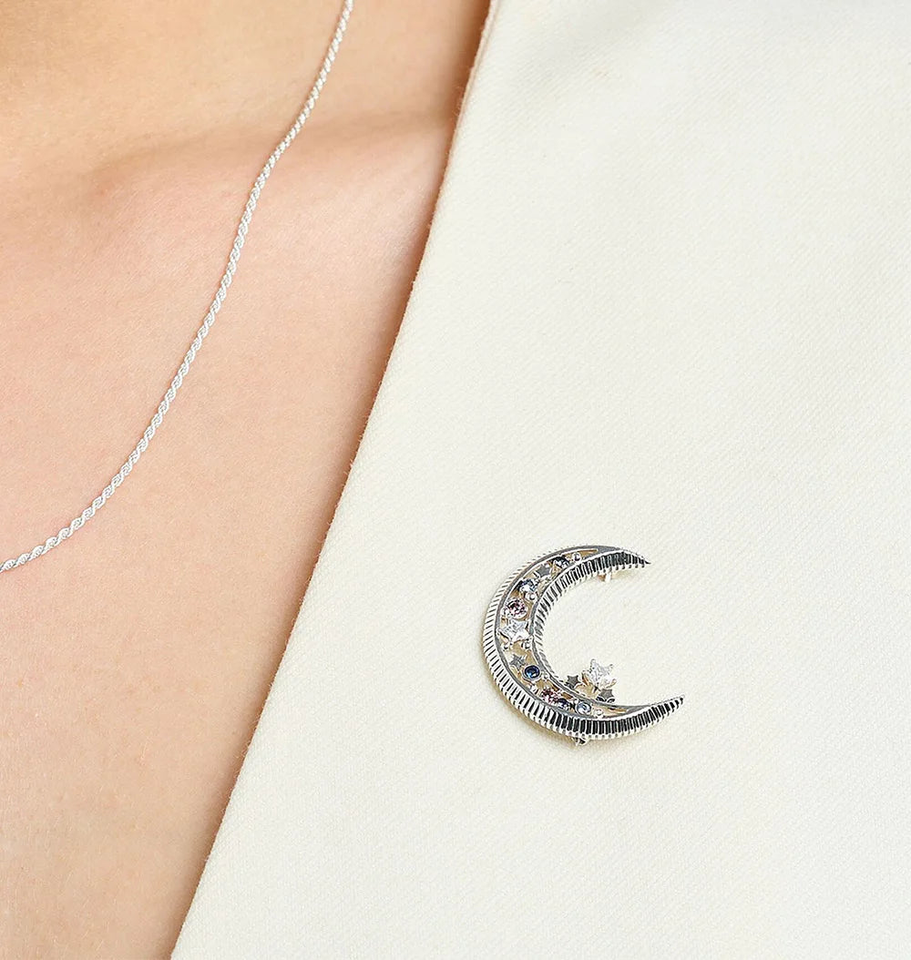 Damen-Brosche Halbmond Böhmen aus Sterlingsilber