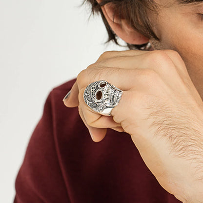 Damen-Ring Maori Schädel ethnisch Herbst aus Sterlingsilber