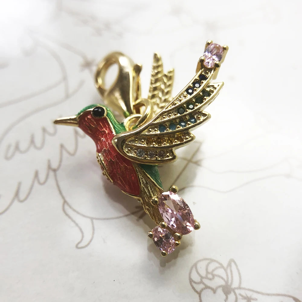 Damen-Charm-Anhänger Kolibri golden Böhmen Glück aus Sterlingsilber