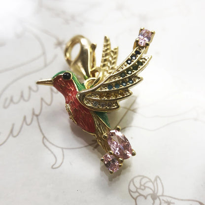 Damen-Charm-Anhänger Kolibri golden Böhmen Glück aus Sterlingsilber