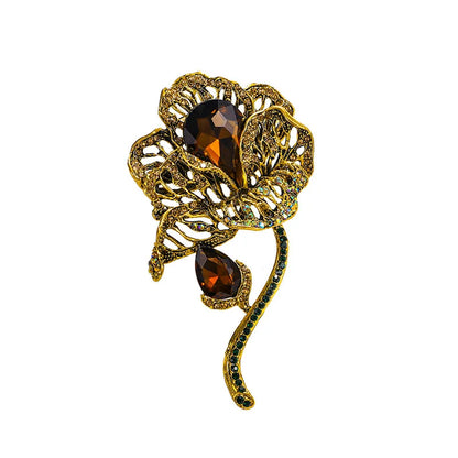 Brosche Blume Perle Emaille Kristall Tropföl Klassisch elegant Damen