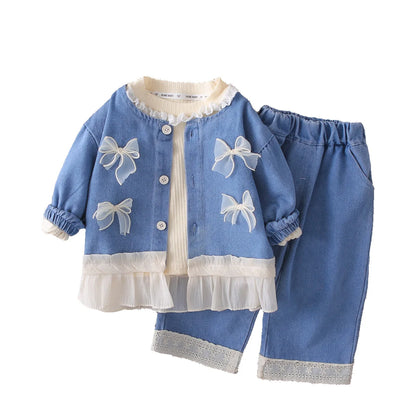 Mädchen Kleidung Set mit süßem Mantel und breiten Hosen im Koreanischen Stil