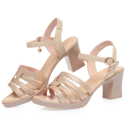 Damen Sandalen Dicker Absatz High Heels Römisch