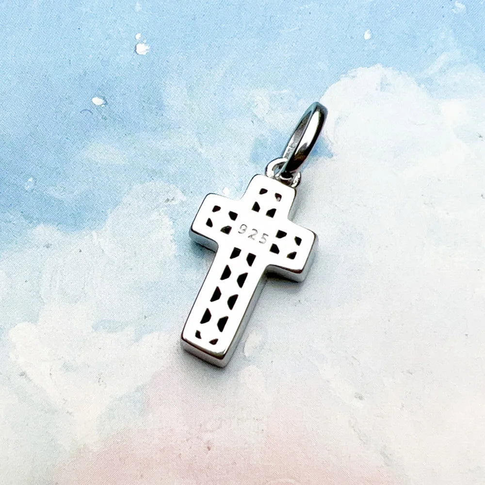 Damen-Charm-Anhänger Kreuz schwarzer Stein klassisch aus Sterlingsilber