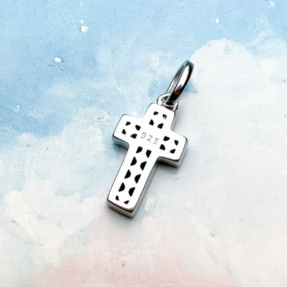 Damen-Charm-Anhänger Kreuz schwarzer Stein klassisch aus Sterlingsilber