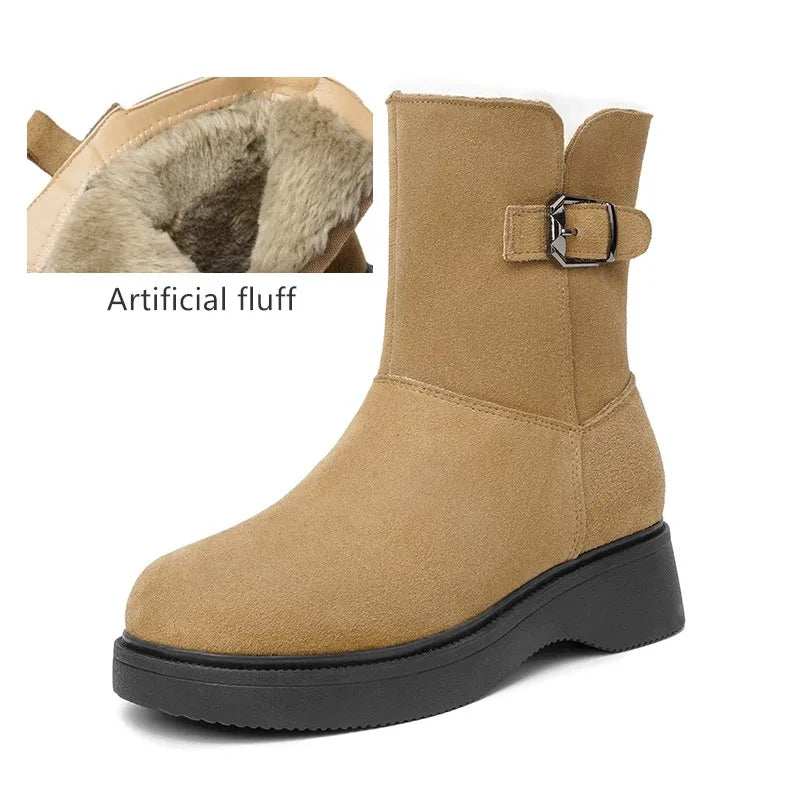 AIYUQI Snow Boots Female Genuine Leather 2025 New Wedge Anti-slip Women's Winter Shoes Boots Natural Wool Women Ankle Boots